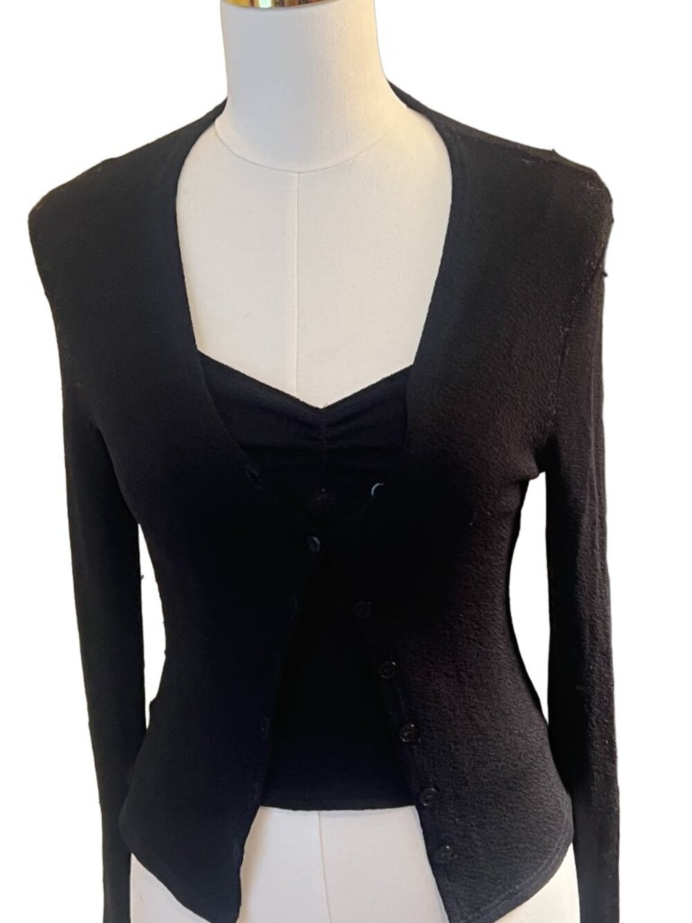 William B Black Fine Knit Cami & Cardigan Set — Size P